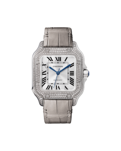 WJSA0014 Santos de Cartier | Medium model, automatic movement, white gold, diamonds, 2 interchangeable leather bracelets