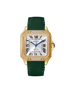 WJSA0020 Santos de Cartier | Medium model, automatic movement, yellow gold, diamonds, 2 interchangeable leather bracelets