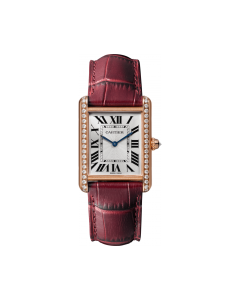 WJTA0014 Tank Louis Cartier | Large model, hand-wound mechanical movement, rose gold, diamonds, leather