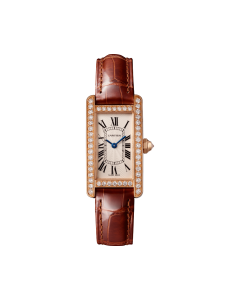 Tank Américaine | Small model, quartz movement, rose gold, diamonds, leather