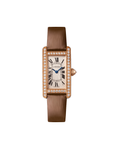 Tank Américaine | Small model, quartz movement, rose gold, diamonds, leather