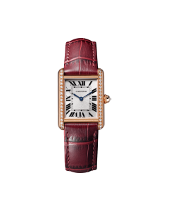 WJTA0037 Tank Louis Cartier | Small model, hand-wound mechanical movement, rose gold, diamonds, leather