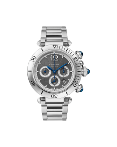 Pasha de Cartier | 41 mm, chronograph, automatic movement, steel, dark gray dial, interchangeable metal and leather straps