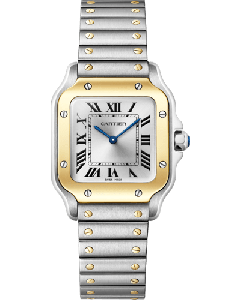W2SA0033 Santos de Cartier l Small model, quartz movement, yellow gold and steel, interchangeable metal and leather straps