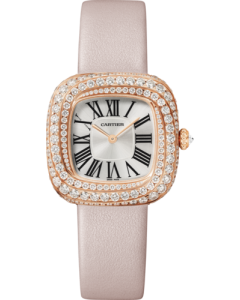 WJCS0005 Coussin de Cartier | Medium model, quartz movement, rose gold, diamonds, leather