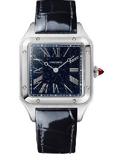 WGSA0099 Santos-Dumont l Large model, manual movement, platinum, leather