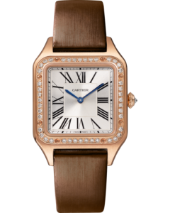 WJSA0027 Santos-Dumont Cartier l Small model, quartz movement, rose gold, diamonds, leather
