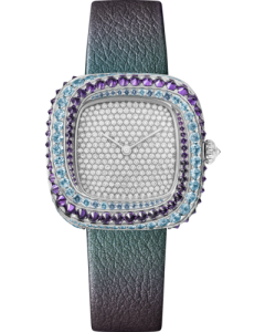 WJCS0013 Coussin de Cartier l Medium model, white gold, diamonds, sapphires, aquamarines, amethysts, leather
