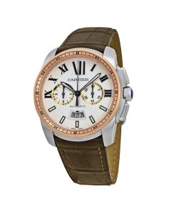 W7100043 Calibre De Cartier l Silver Dial, Pink Gold, Leather Strap