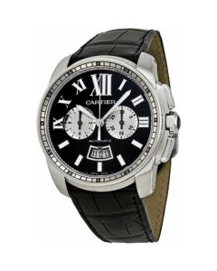 W7100060 Calibre de Cartier l Automatic, Black Dial, Black Leather Strap