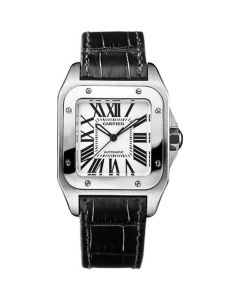 W20106X8 Santos l Automatic, Opaline Silver Dial, Black Leather Strap