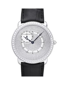 WR007003 Ronde Louis Cartier l 42 mm, hand-wound movement, white gold, diamonds, leather