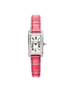 WB710015 Tank Américaine l Mini model, quartz movement, white gold, diamonds, leather