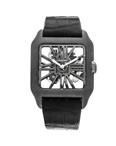 W2020052 Santos-Dumont skeleton l XL model, hand-wound movement, titanium, ADLC coating, leather