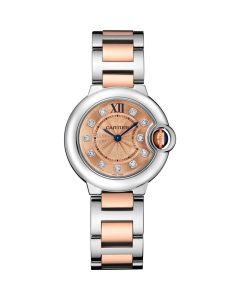 WE902052 Ballon Bleu de Cartier l 28 mm, quartz movement, rose gold, steel, diamonds