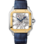 WHSA0012 Santos de Cartier | Large model, hand-wound mechanical movement, yellow gold, steel, leather