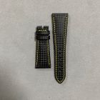 Strap PP Black (Yellow Stitch) Pin Calf leather (Matt) - Carbon Fiber Pattern [PDD] 22x16 mm Extra Short