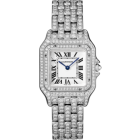 HPI01722 Panthère de Cartier l Small model, quartz movement. Rhodiumized white gold, diamonds