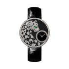 Panthère Jewelry | 36mm, quartz movement, white gold, diamonds, emerald, lacquer, leather