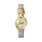 La Panthère de Cartier | Small model, quartz movement, yellow gold, diamonds, tsavorites, lacquer, leather