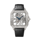 HPI01500 Santos de Cartier watch l Large model, hand-wound mechanical skeleton movement, white gold, diamonds, leather