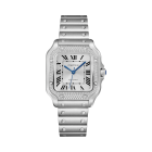 W4SA0005 Santos de Cartier | Medium model, automatic, steel, diamonds, interchangeable metal and leather bracelets