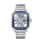 WHSA0026 Santos de Cartier skeleton watch l Large model, hand-wound mechanical movement, steel, interchangeable metal and rubber bracelets