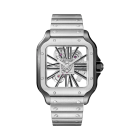 WHSA0027 Santos de Cartier skeleton watch l Large model, hand-wound mechanical movement, steel, interchangeable metal and leather bracelets
