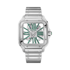 WHSA0028 Santos de Cartier skeleton watch l Large model, hand-wound mechanical movement, steel, interchangeable metal and leather bracelets