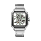 WHSA0033 Santos de Cartier skeleton watch l Large model, hand-wound mechanical movement, steel, interchangeable metal and rubber bracelets