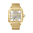 WHSA0042 Santos de Cartier watch l Large model, manual skeleton movement, yellow gold, interchangeable metal and leather straps