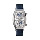 Tonneau watch | Extra-large model, hand-wound mechanical movement, platinum, leather
