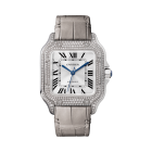 WJSA0006 Santos de Cartier | Medium model, automatic movement, white gold, diamonds, 2 interchangeable leather bracelets