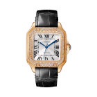 WJSA0012 Santos de Cartier | Medium model, automatic movement, rose gold, diamonds, 2 interchangeable leather bracelets