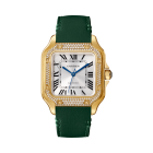 WJSA0020 Santos de Cartier | Medium model, automatic movement, yellow gold, diamonds, 2 interchangeable leather bracelets