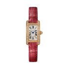 Tank Américaine | Mini model, quartz movement, rose gold, diamonds, leather