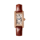 Tank Américaine | Small model, quartz movement, rose gold, diamonds, leather