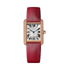 WJTA0034 Tank Louis Cartier | Small model, hand-wound mechanical movement, rose gold, diamonds, leather
