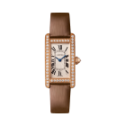 Tank Américaine | Small model, quartz movement, rose gold, diamonds, leather