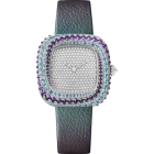 WJCS0013 Coussin de Cartier l Medium model, white gold, diamonds, sapphires, aquamarines, amethysts, leather