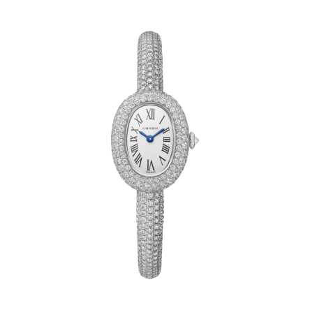Cartier Baignoire Ref. HPI01607, 24 mm mini model with a rhodium-finish 18K white gold (750/1000) rigid bracelet.