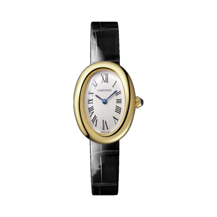 Baignoire de Cartier watch with 18K yellow gold case and roman digits with blue diamond shaped hands 