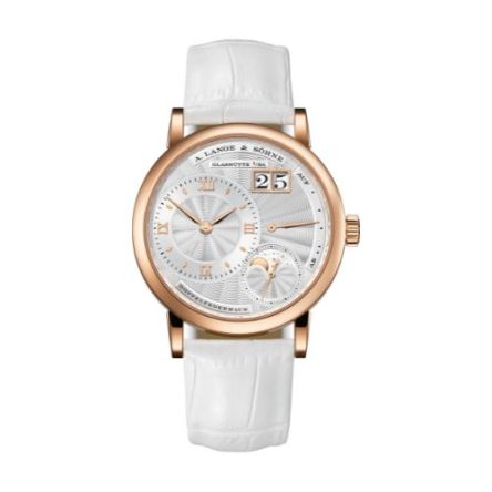 LITTLE LANGE 1 MOONPHASE With Pink Gold Case And White, Alligator Leather Strap