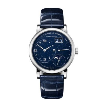 LITTLE LANGE 1 MOONPHASE With White Gold Case And Dark Blue, Alligator Leather Strap