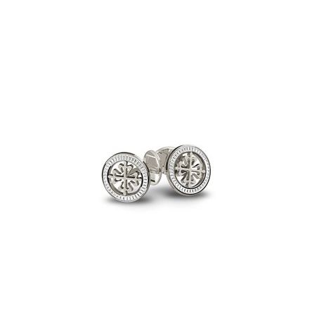 Platinum Patek Philippe Nautilus cufflinks Ref. 205.9073P-001 with blue sapphire crystal inlay.