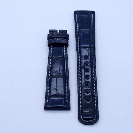 Strap AL Blue (Grey Stitch) Leather Alligator (Shiny) - Sq scales [PDD] 20x16 mm Long