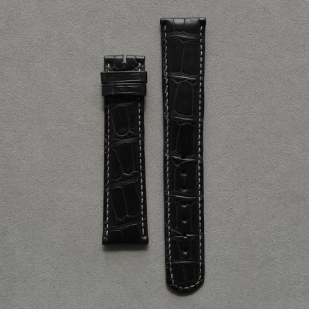 Strap AL Dark Blue (Grey Stitch) Leather Alligator (Matt) - Sq scales [PDD] 20x16 mm Long