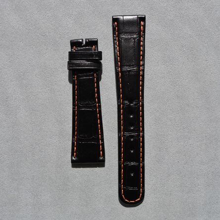 Strap AL Black (Reddish Brown Stitch) Leather Alligator (Matt) - Sq scales [PDD] 20x16 mm Regular
