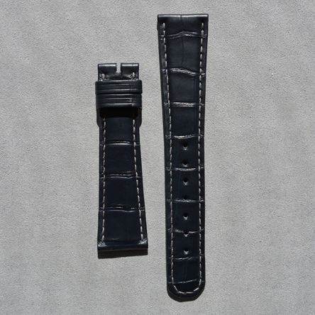 Strap AL Dark Blue (Grey Stitch) Leather Alligator (Matt) - Sq scales [PDD] 20x16 mm Regular