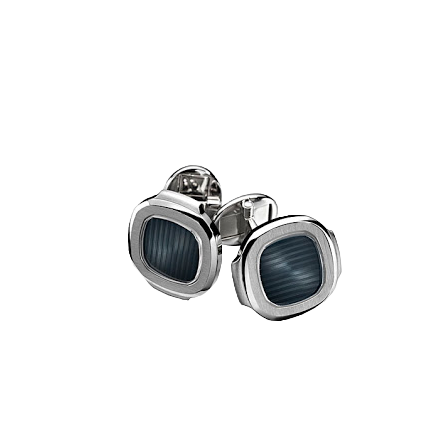 Patek Philippe Nautilus cufflinks, Ref. 205.9057G-001, crafted in 18K white gold with a black-blue center beneath a sapphire crystal.